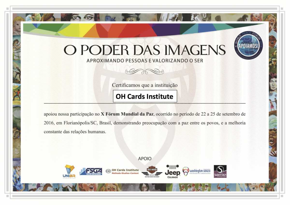 Certificado Apoio impressão OH Cards Institute